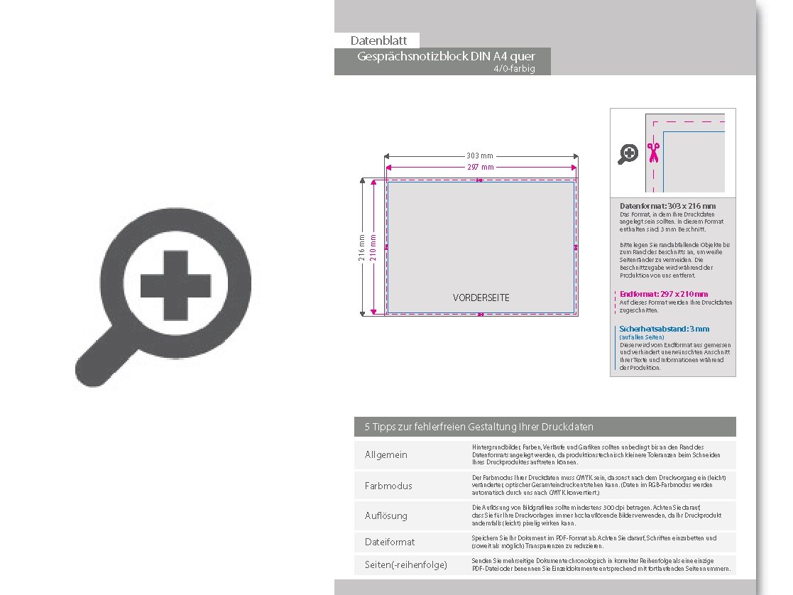 Product Bild gespr__chsnotizblock__din_a4_quer__100_blatt__4_0_farbig_einseitig_bedruckt