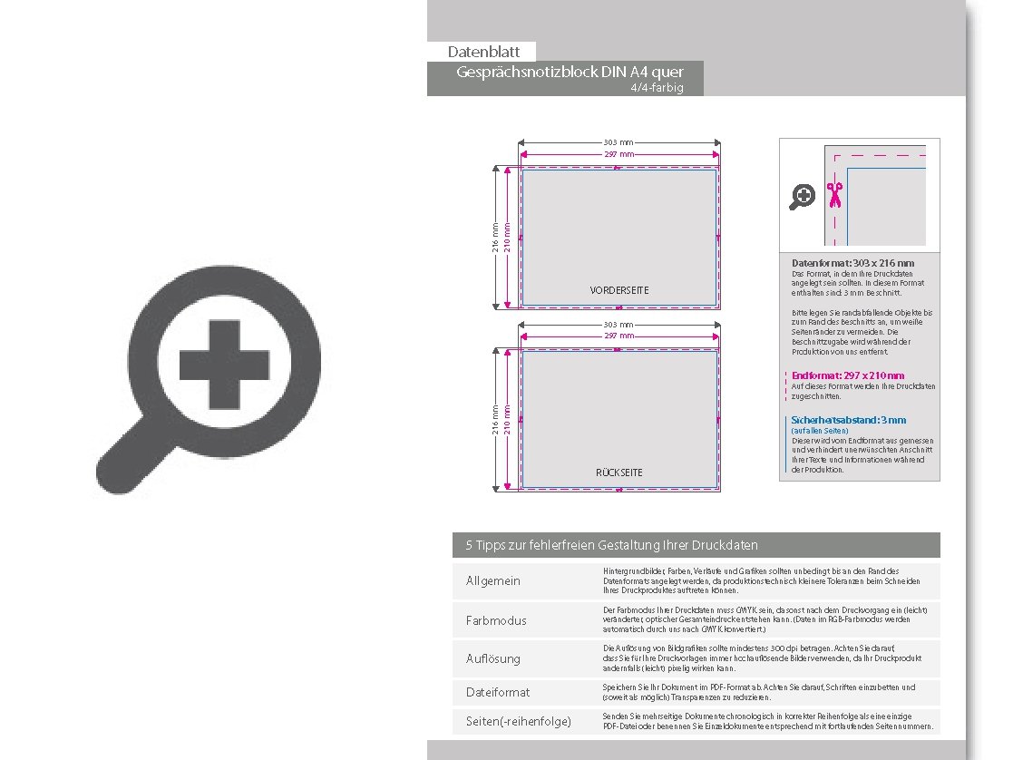 Product Bild gespr__chsnotizblock__din_a4_quer__10_blatt__4_4_farbig_beidseitig_bedruckt